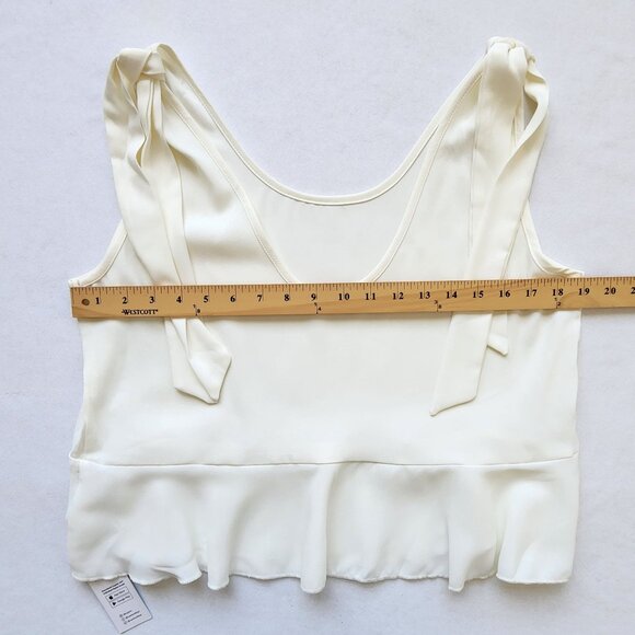 Cream Sleeveless Cami Blouse Cropped Tie Straps Ruffle Lightweight Beach Pool - Picture 6 of 7